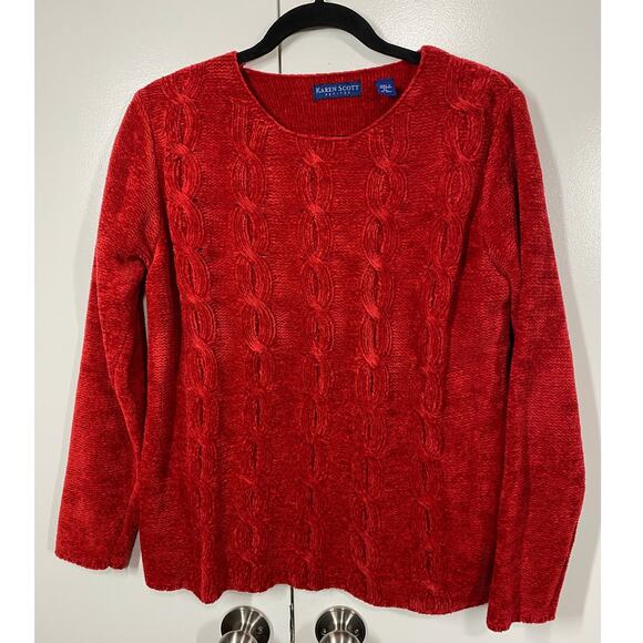 Karen Scott Petites Round Neck Cable Knit Red Acrylic Sweater Size PL - Picture 7 of 8